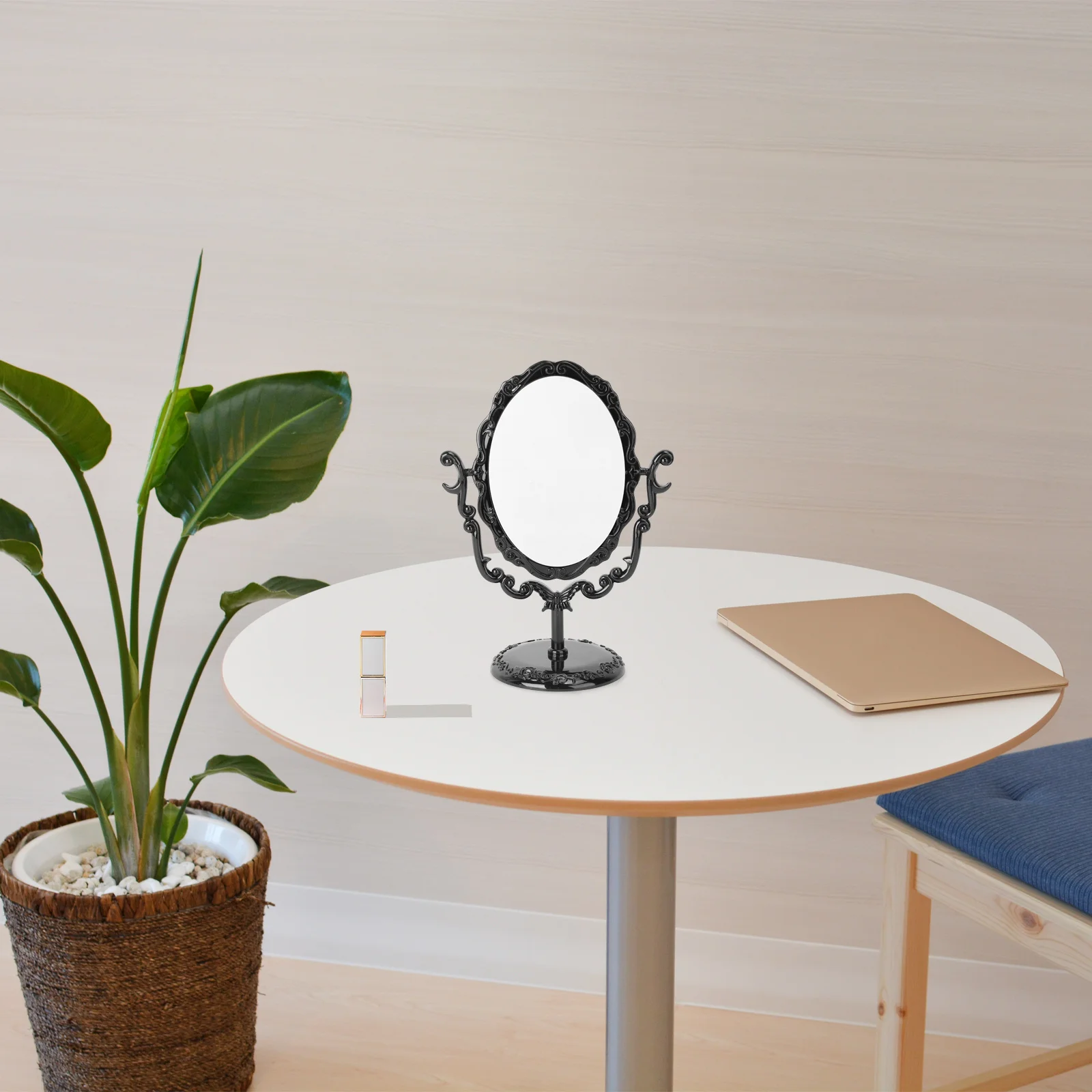 Eleganter Desktop-Gothic-Vintage-drehbarer Make-up-Spiegel, seitlich schwarz, 360 Grad verstellbar, hochwertiges Geschenk