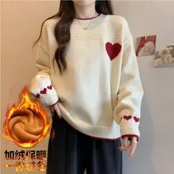 Korean Round Neck Embroidered Love Sweater Women's Pullover Knitted Sweater Top for Warmth and Base Stylish