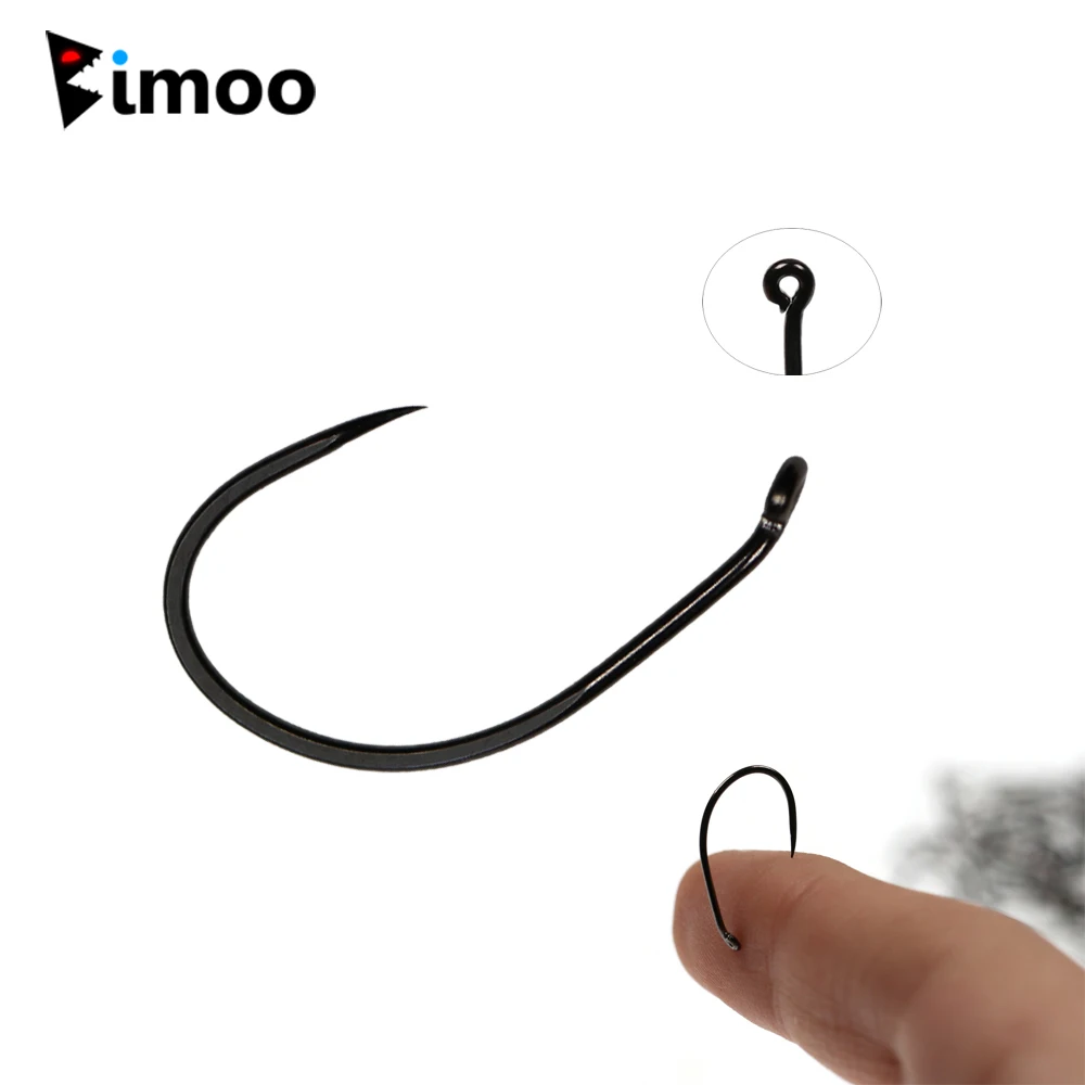 Bimoo 30PCS High Carbon Steel Barbless Curved Nymph Dry Fly Tying Hook for Scud Pupa Small Lures Trout Fly Fishing Hook Material