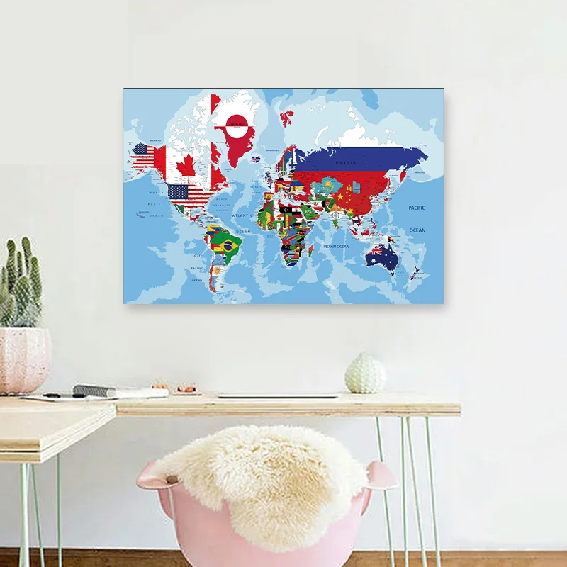 Mapa świata 30*20cm w języku angielskim obraz na płótnie dekoracje ścienne plakat artystyczny przybory szkolne klasa salon Home Decor