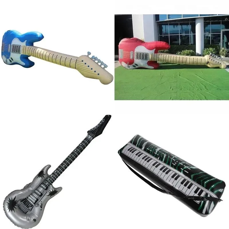 Inflatable electric guitar giant rock guitar model, blue and white, suitable for parade branding, music themes, photo booths