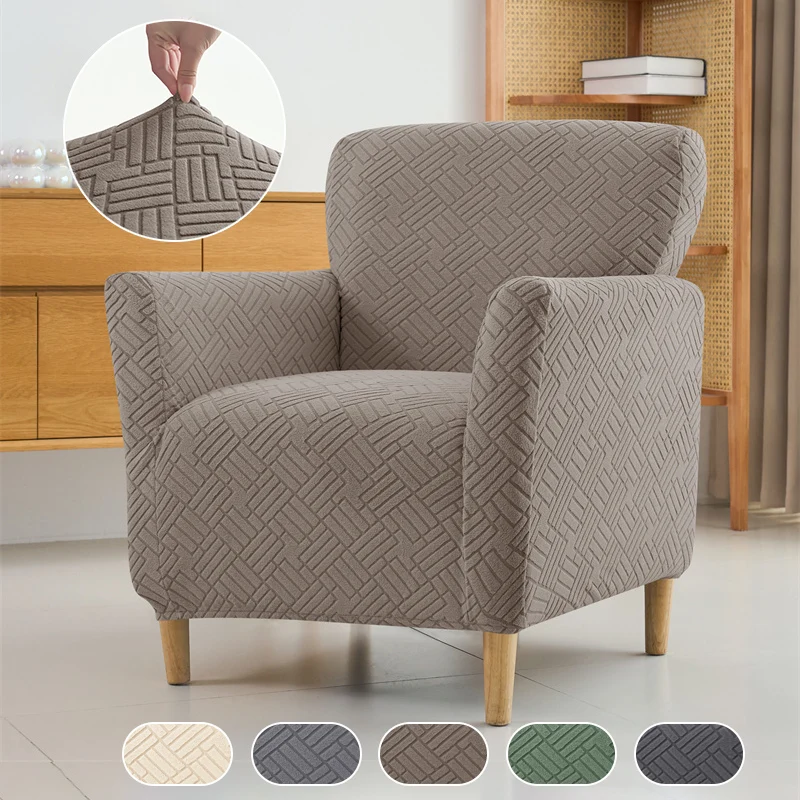 1PC Elastic Tub Sofa Cover Jacquard Single Club Chair Covers Solid Color Sofa Armchair Slipcover for Bar Counter Living Room