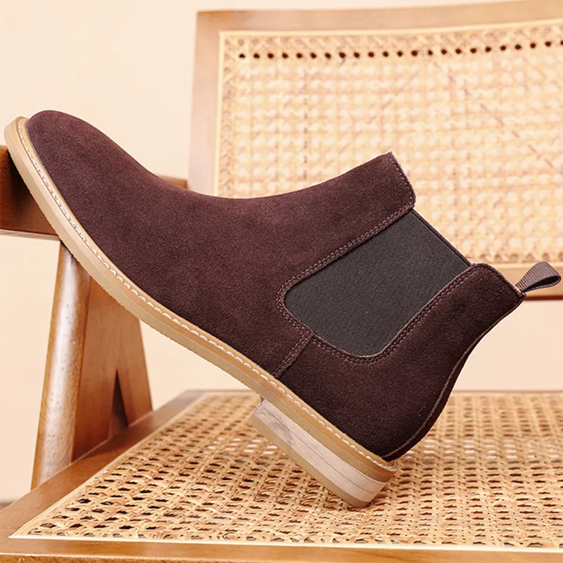 Autumn Winter Ankle Boots Slip-on Trends Mens Chelsea Boots Cow Suede Leather Man Business Shoes Leather Boots