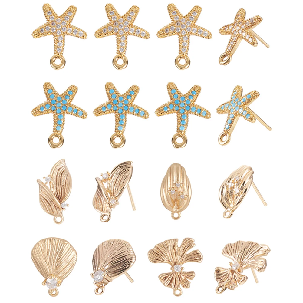 

1Set Cubic Zirconia Stud Earring Findings Leaf Starfish Bowknot Rhinestone Eardrop Charms for Woman DIY Jewelry Making Craft