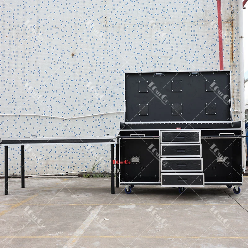 Portable 6x24 Inch Workstation Broadcasting Flight Cases for Video Production with Drawer and Sliding Table