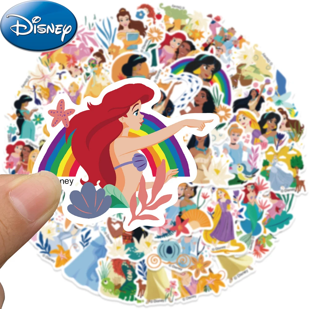 10/30/50pcs Disney Princess Stickers Cute Cinderella Rapunzel Ariel Cartoon Decals Phone Case Water Bottle Luggage Anime Sticker