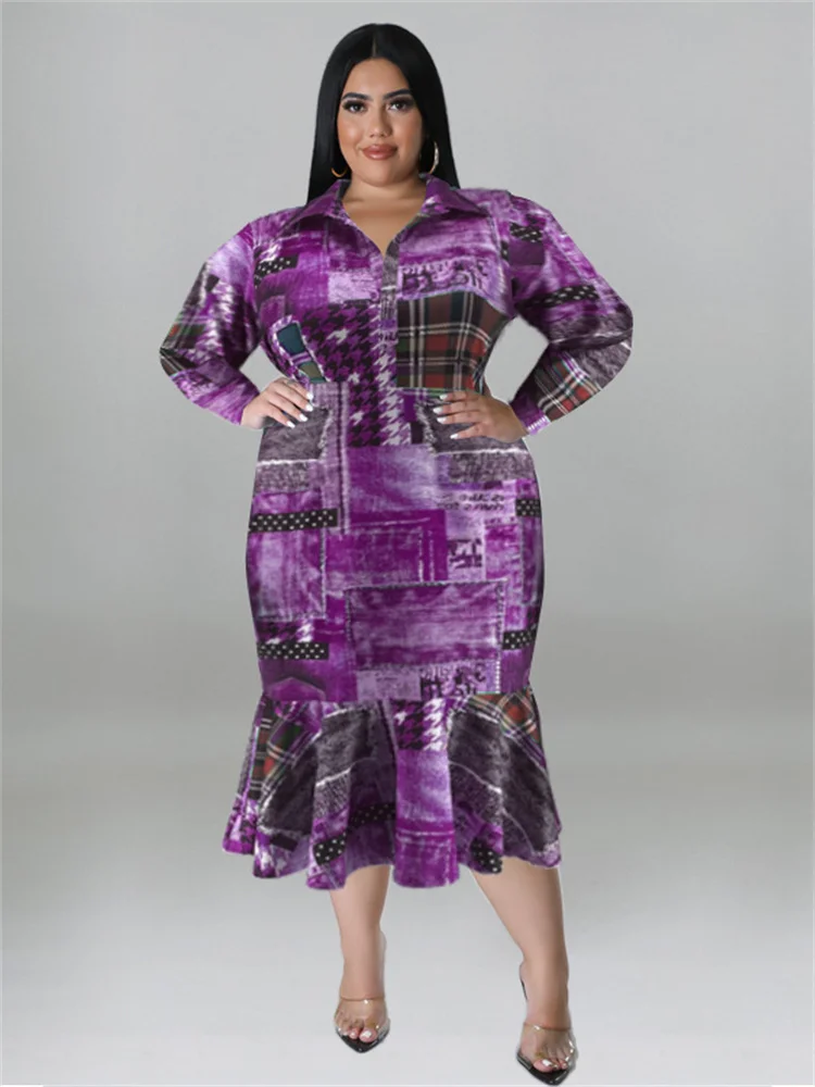 Wmstar Plus Size Dresses for Women Printed Tie Dye Fashion Long Sleeve Shirts New In Fall Maxi Dress Wholesale Dropshipping