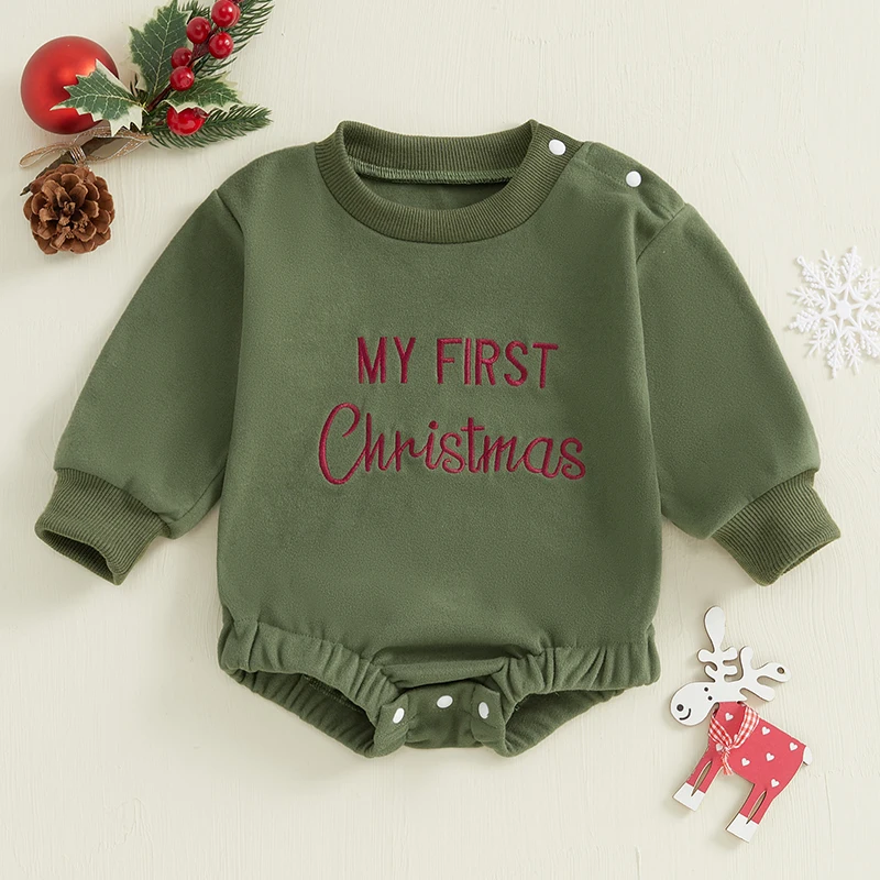 Baby Girls Boys Sweatshirts Rompers Christmas Clothes Letter Pattern Long Sleeve Toddler Fall Bodysuits for 0-12 Months