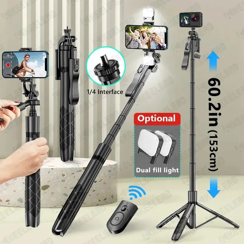 KEELEAD Wireless Selfie Stick Tripod L16 1530mm Foldable Monopod for Gopro Action Cameras Smartphones iPhone 13 14 Xiaomi