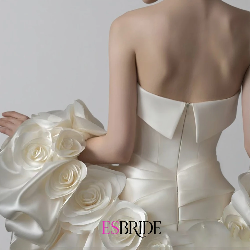 ESBRIDE Abito da sposa personalizzato Abito da sposa leggero in raso di lusso fatto a mano con design floreale Abiti da ballo per fotografia di matrimonio a sirena sottile