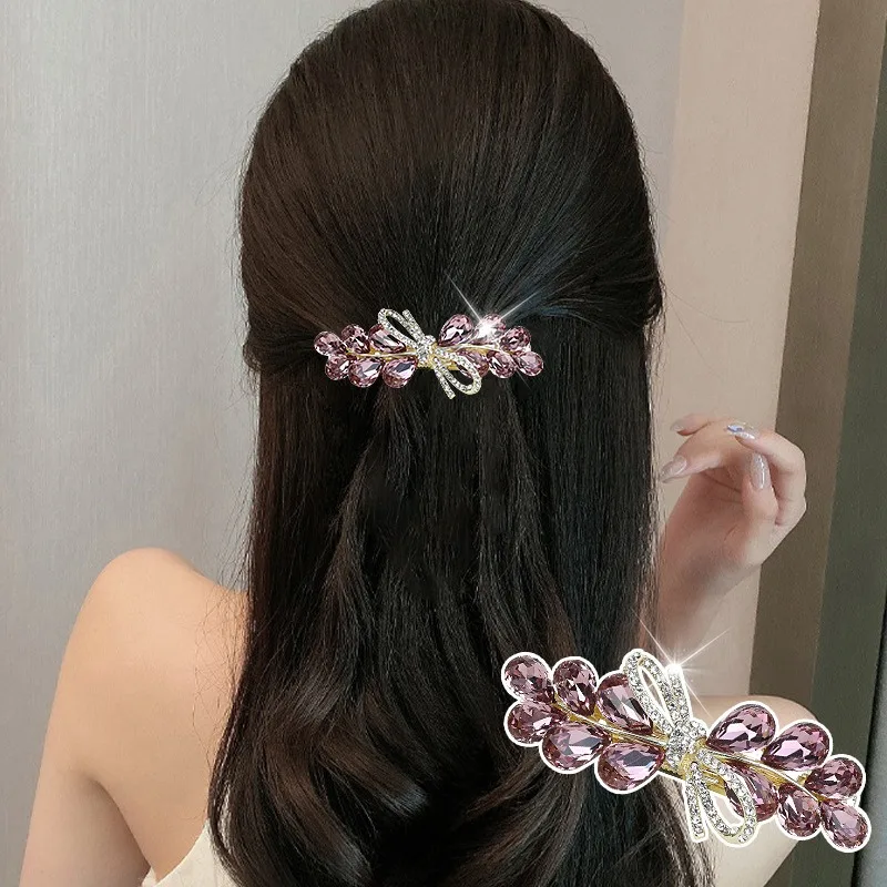 女の子のためのラインストーンのカニのヘアクリップ、完全なダイヤモンドの弓、まっすぐな爪付きのクリスタルクリップ、ハイエンド、春