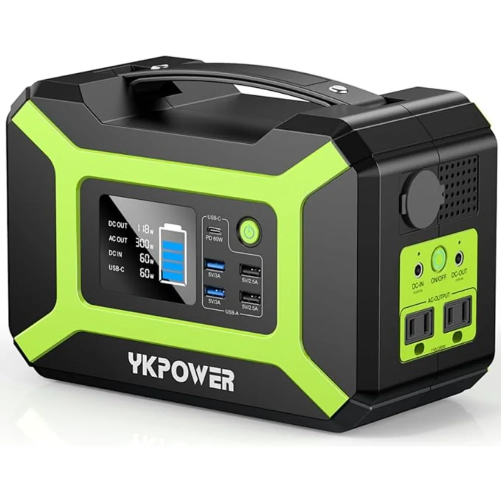 

300W Portable Power Station with Peak 600W Output, 296Wh Lithium Battery Backup, 110V AC and 60W USB-C PD Solar Generato