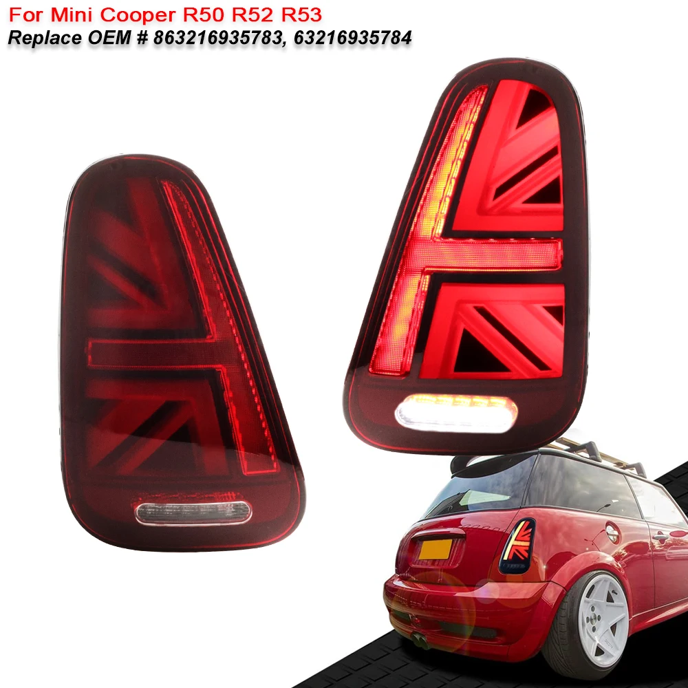 

2PCS Tail Lights Assembly For Mini Cooper R50 R52 R53,Union Jack Rear Tail Lamps Tail/Brake & Sequential Blink Turn Signal 01-07