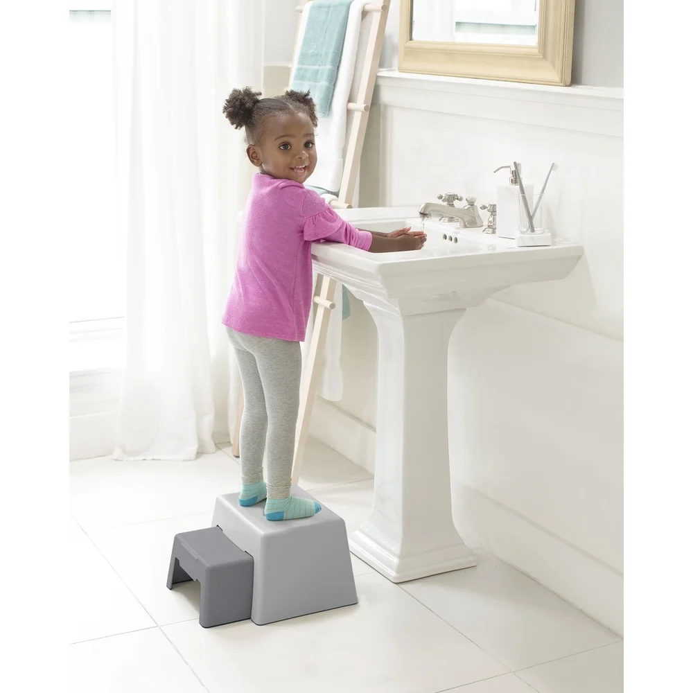 Toddler Step Stool 2-in-1 Space Saving Design Non-Slip Bases Adjustable Height Nesting Stools Potty Training Kitchen Helper