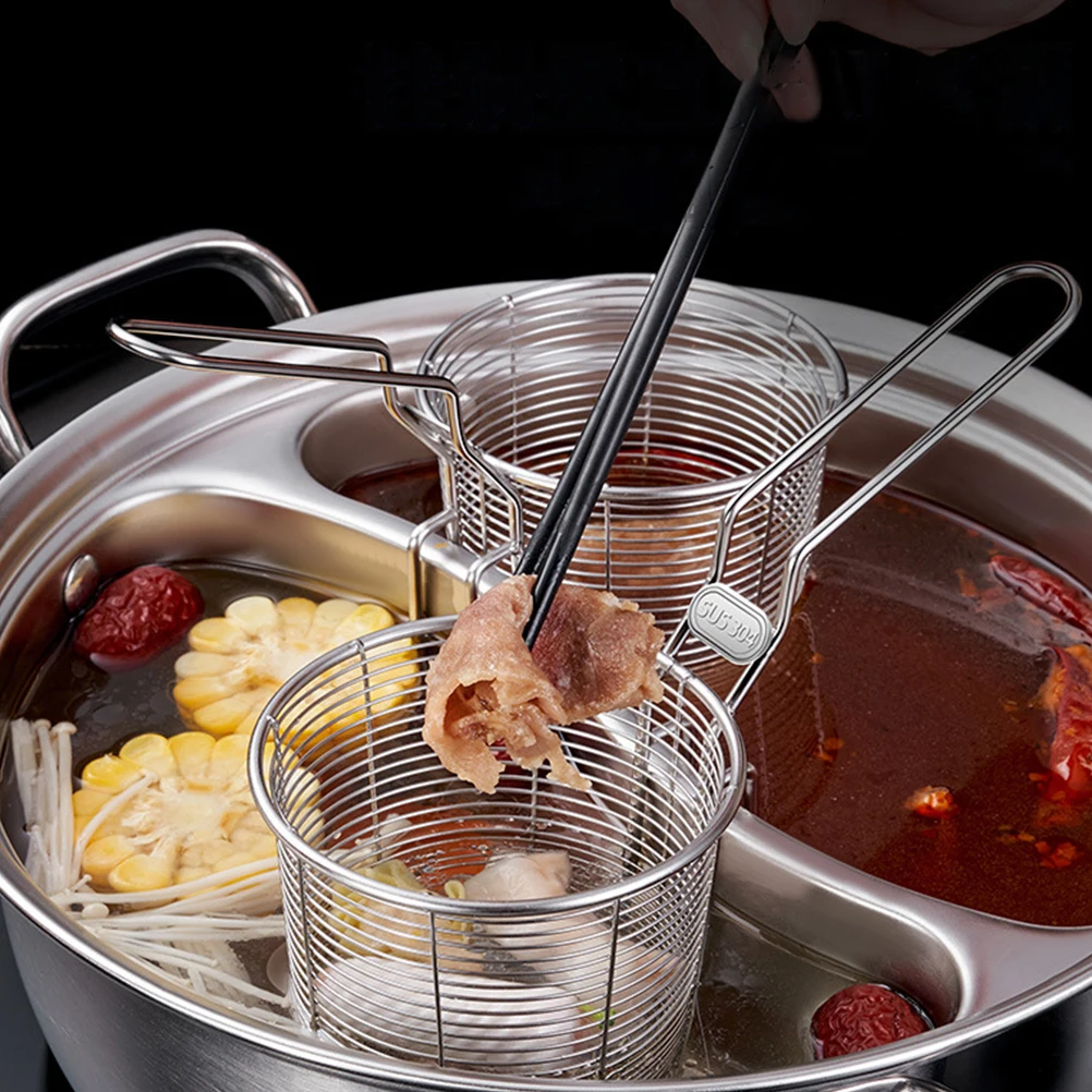 

Stainless Steel Pasta Basket Noodle Strainer Colander Mesh Spoon Frying Food Strainer Lightweight Kitchen Tools Hanging