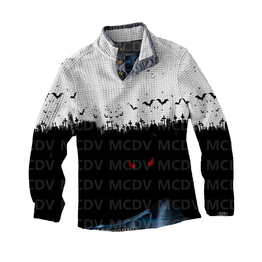 

Men's Long Sleeve Casual Top Halloween Bat 3D Printed Casual Men's Polo Pullover Men Sweater