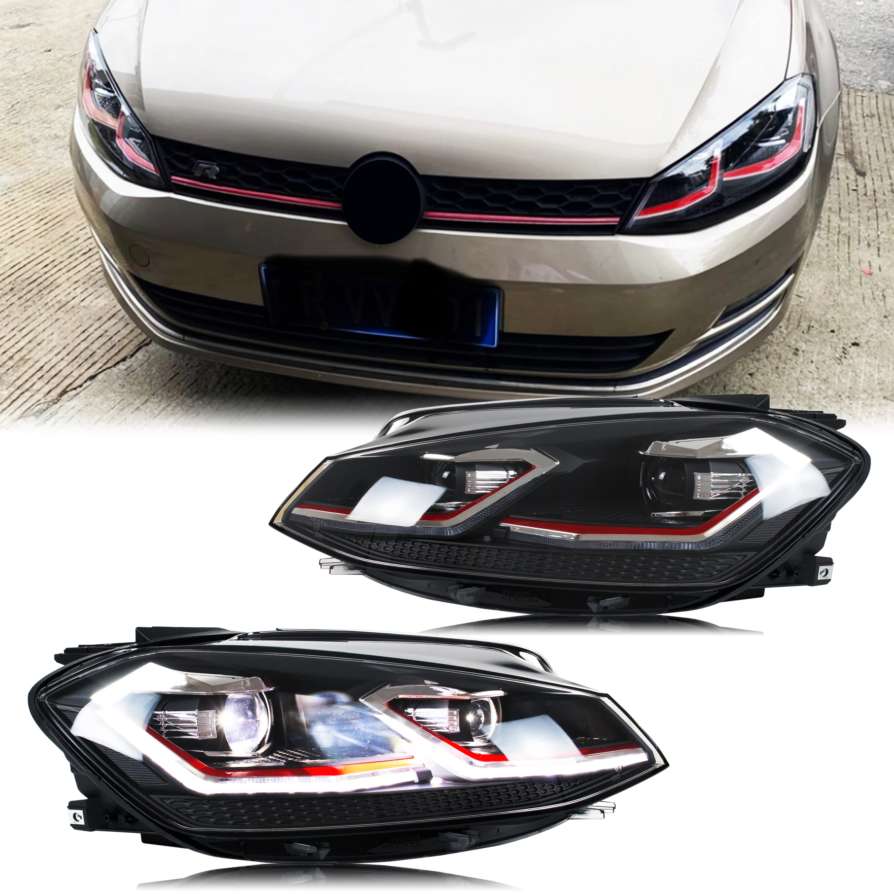 

LED Headlights for Volkswagen VW Golf 7 Golf VII 2018-2021 TSI TDI Pair E-Mark Front Lamps Assembly Not Fit GTI GTE / 13-17 Golf
