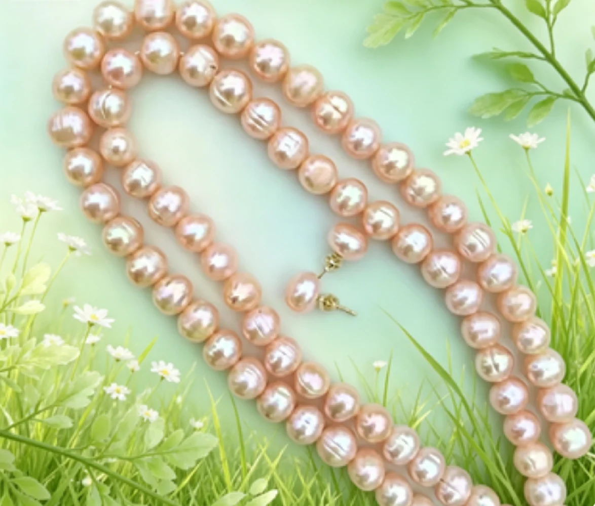 

1 row/gorgeous AAA10-11mm natural South Sea pink Baroque pearl necklace 18in+ear studs 14k gold - supports customized sizes