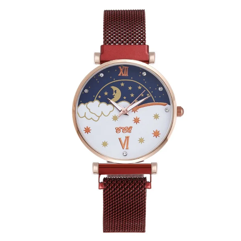 Star Moon Couple Watch Quartz Movement Alloy Dial Fashion Wristwatches Multicolour Female Clock Relogio Mujer No Bracelet Reloj