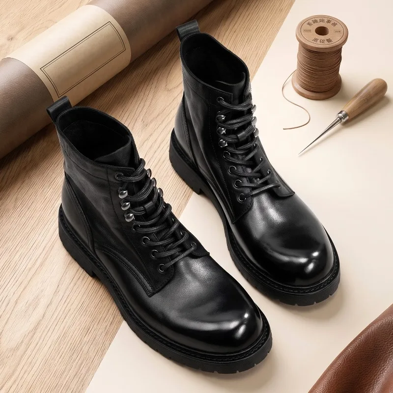 Platform Mens Genuine Leather Ankle Chelsea Boots Luxury Handmade Quality Comfortable Fashion British Style Social Shoes Man