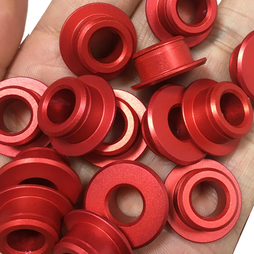 OEM Precision CNC Machined Red Anodized Aluminum Bushing Step Washer Custom Spacer Hardware Components