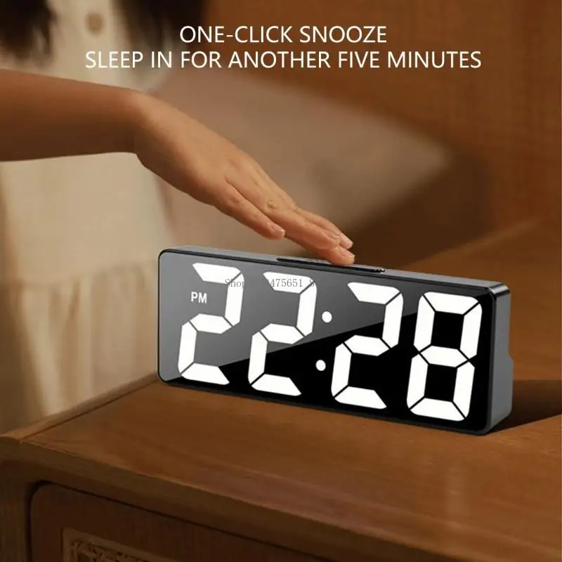  Stylish LED Electronic Clock Mirror Design USB Battery Powered Light Sensors Feature