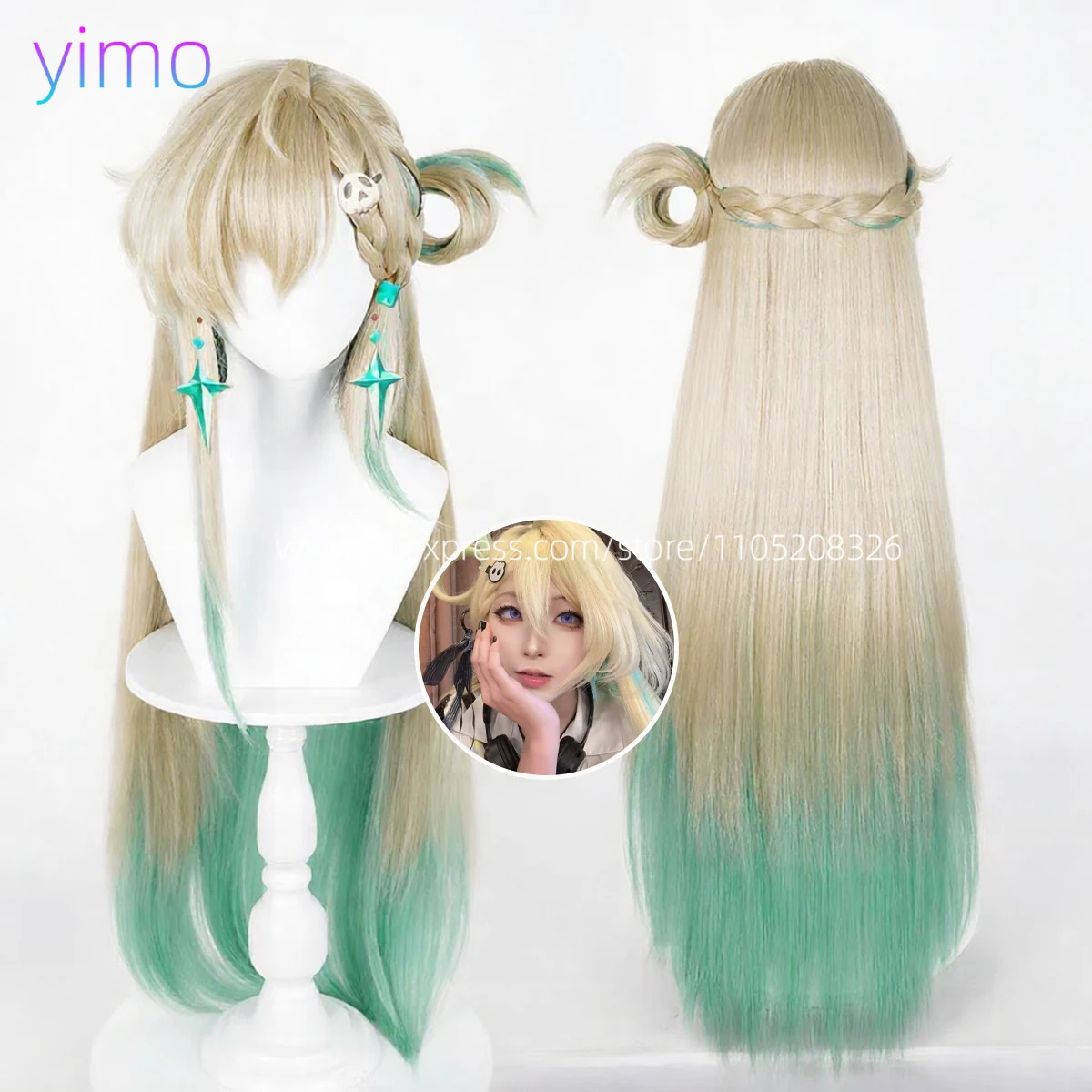 Wuthering Waves Lynae Parrucca Cosplay Capelli lunghi verde dorato Startorch Academy Fibra resistente al calore Capelli Festival Festa Donne Ragazze