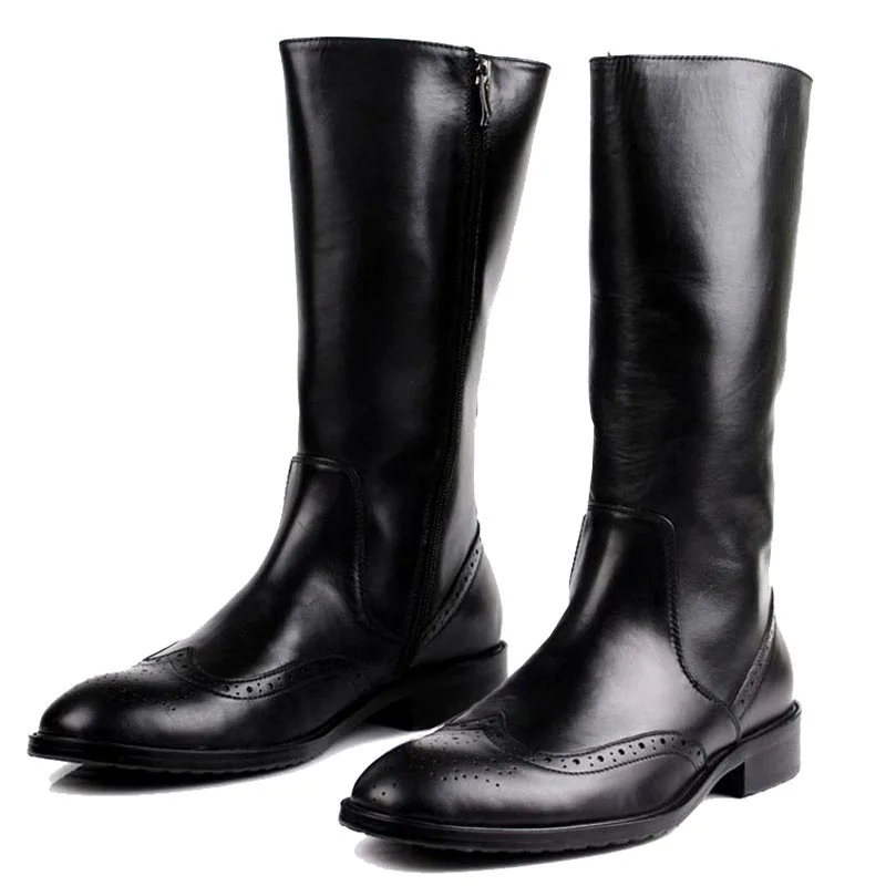 2024 Men\'s Platform Boots Luxury Genuine Leather New Style Quality Fashion Knee High Black Long Botines Chelsea Shoes for Male