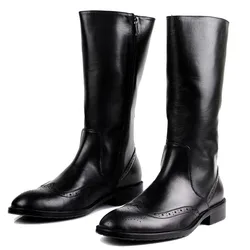 2024 Men's Platform Boots Luxury Genuine Leather New Style Quality Fashion Knee High Black Long Botines Chelsea Shoes for Male