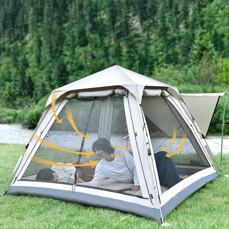 

Outdoor promotional tent waterproof steel tent camping outdoor 3-4 people luxury 6m dome tent with foyer