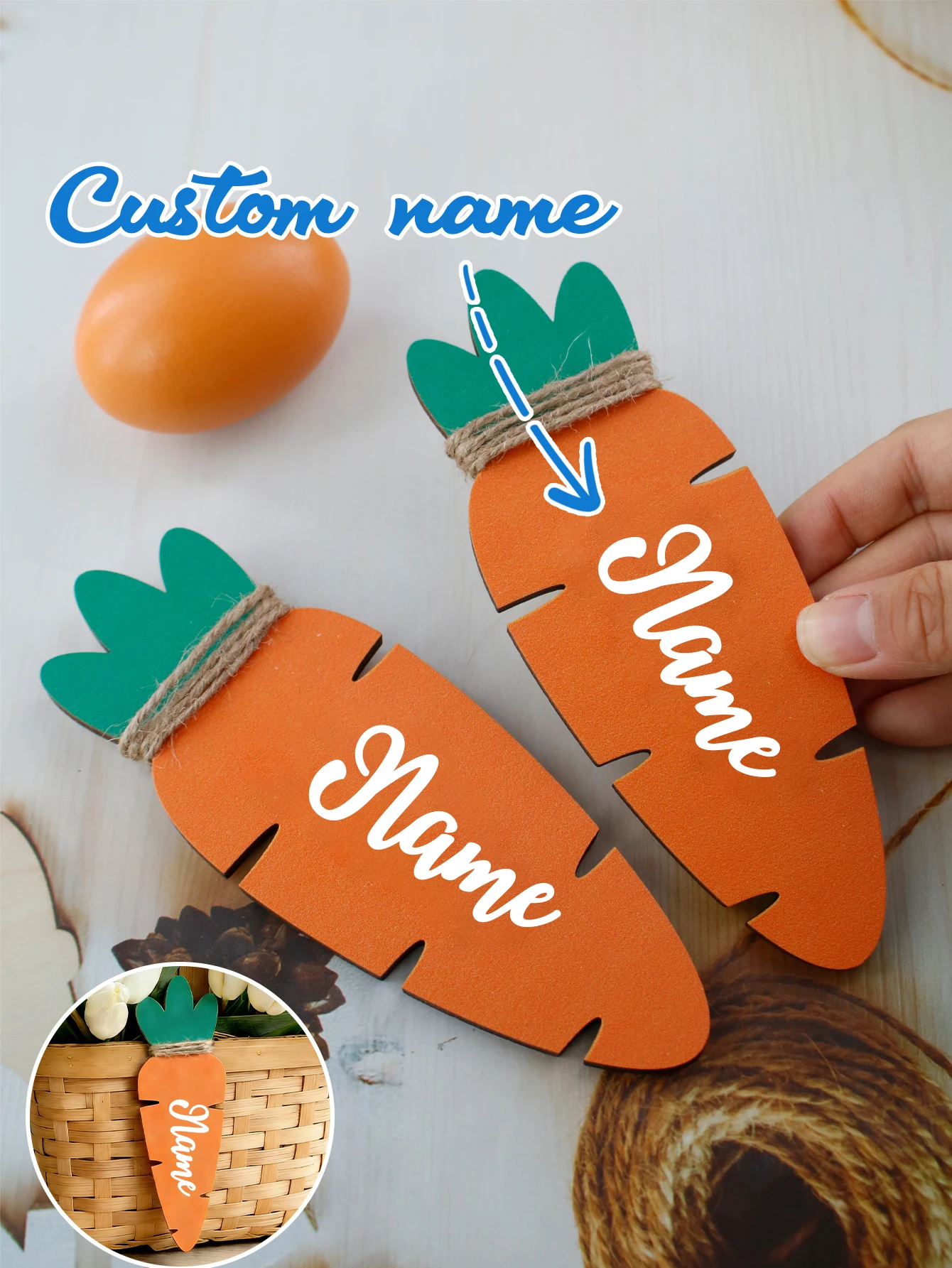 Customized Easter Basket Tags, Carrot Shape Table Decor, Home Decor, Custom Name Carrot Tags, Customizable Easter Table Decor