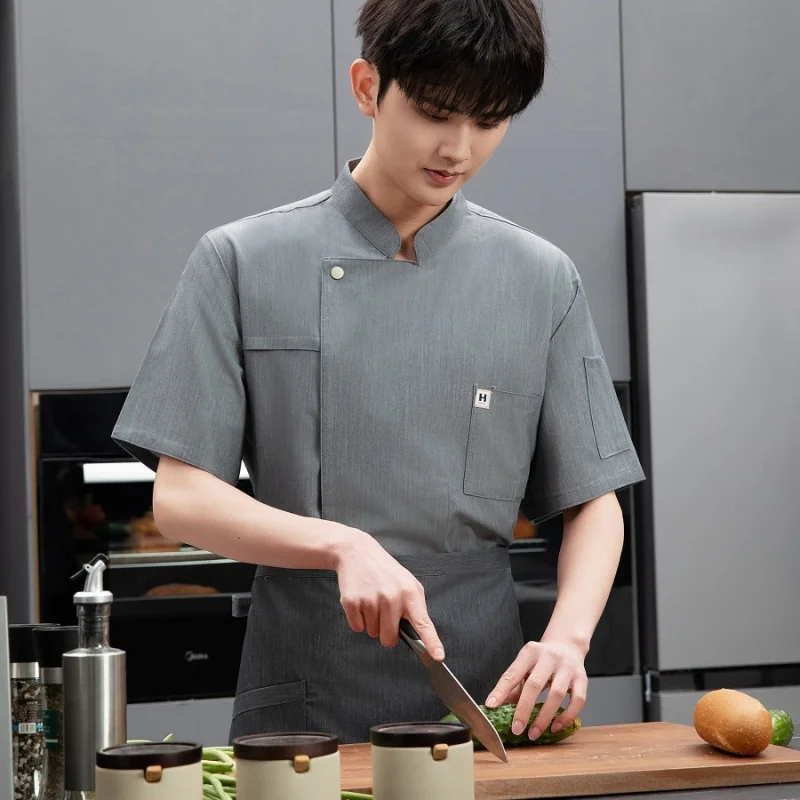 تقديم الطعام فندق مطعم الشيف قصيرة الأكمام رقيقة الصيف موحدة المعجنات الشيف مخبز الشيف مقصف ملابس العمل ملابس المطبخ مع