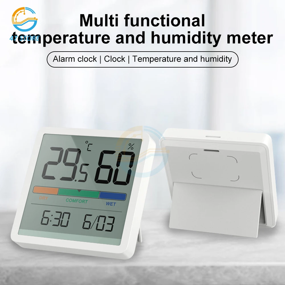 LCD Digital Electronic Thermometer Hygrometer Indoor Weather Station Sensor High Precision with Table Clock Function For Home ﻿