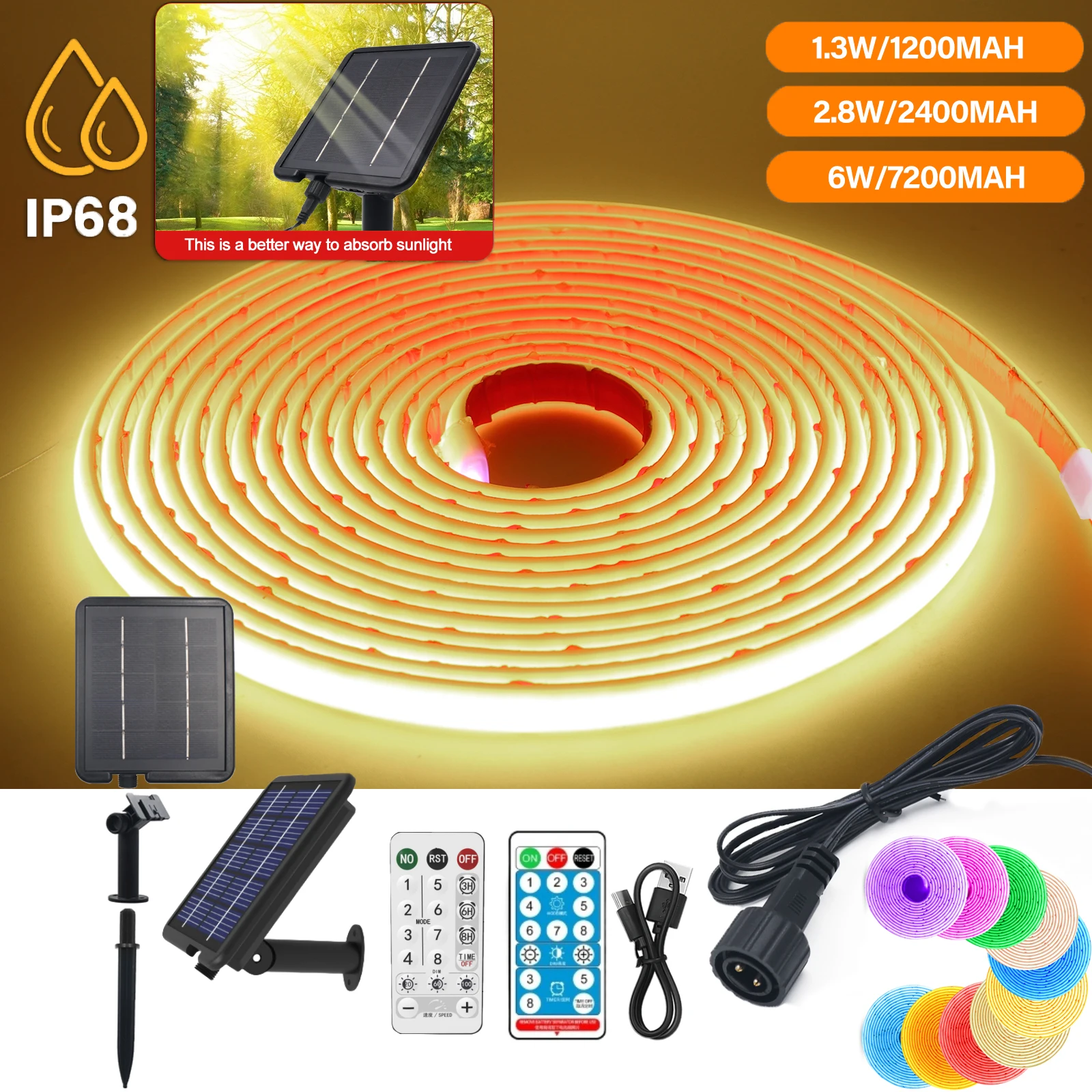 Outdoor Power Strip - IP68 Solar Powered COB LED Neon