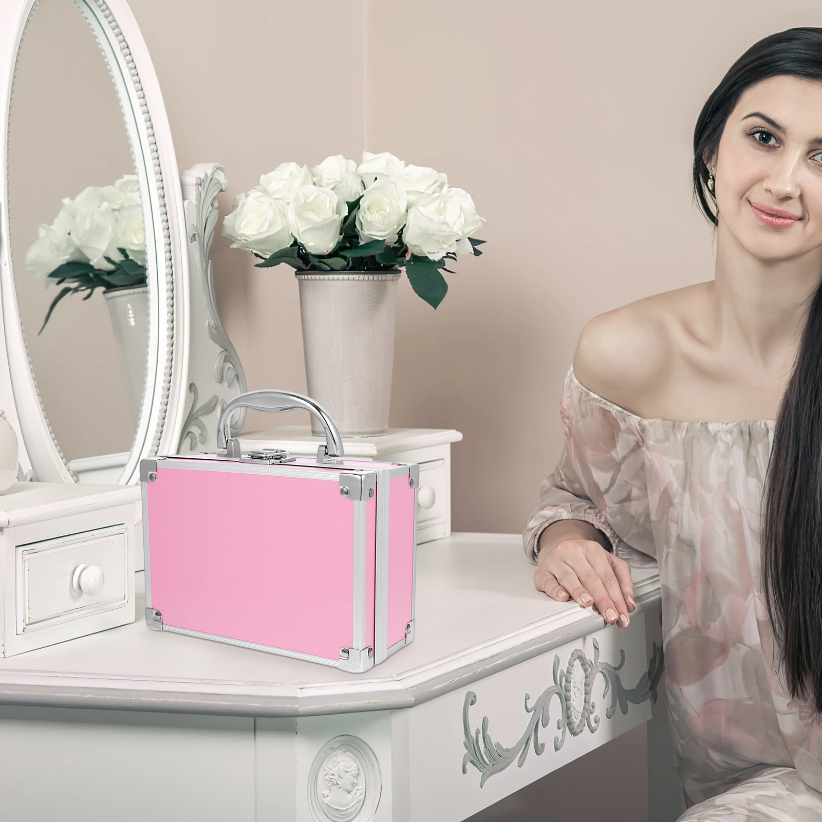 

Aluminum Case Large Capacity Makeup Organizer Portable Travel Storage Box For Beauty Supplies Nail Tools