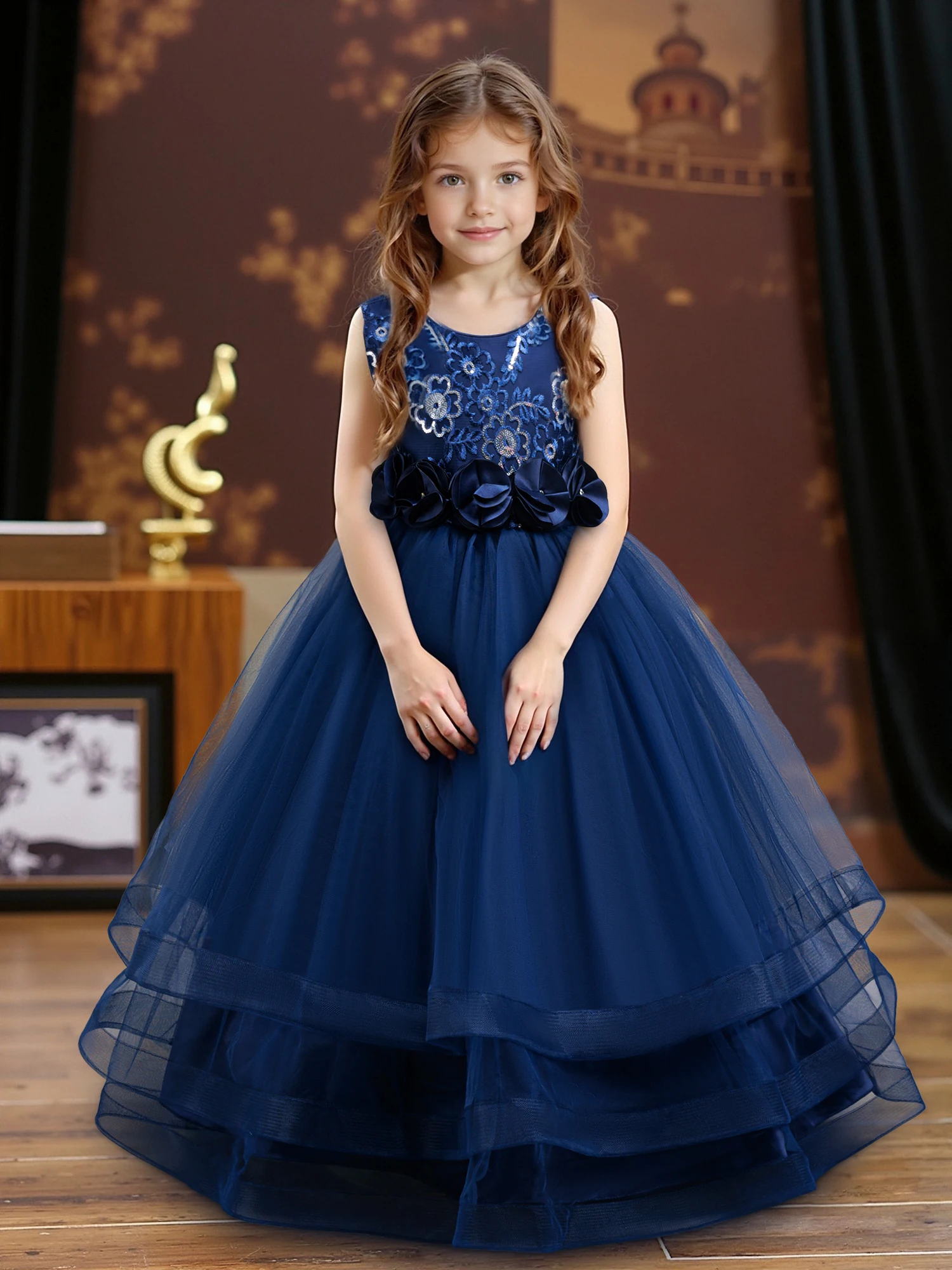 Hetiso Elegant Teenage Girls Evening Party Formal Prom Gown Kids Sleeveless Birthday Wedding Princess Dress for Girls 3-12 Years