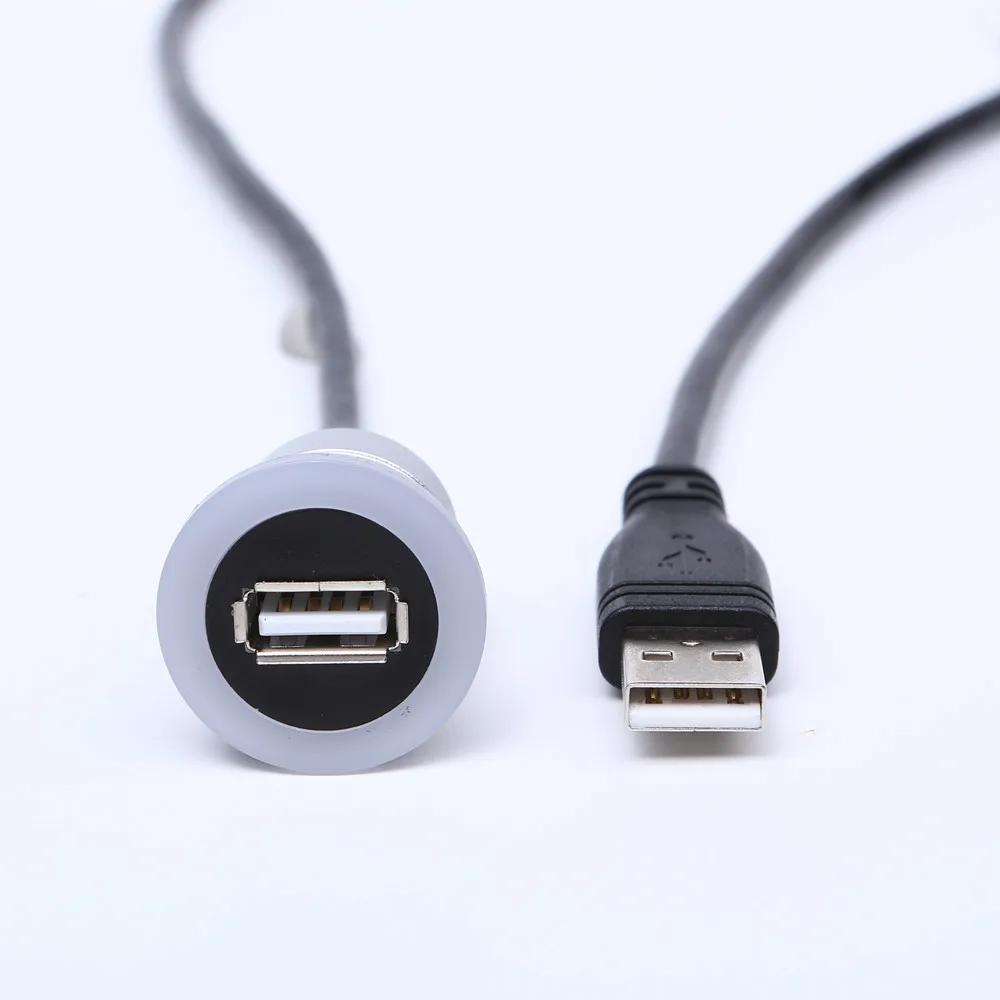 USB connector socket  Car Dash Board Mount USB2.0 Female A to Male A circle light with extention cable(60cm,150cm,200cm)