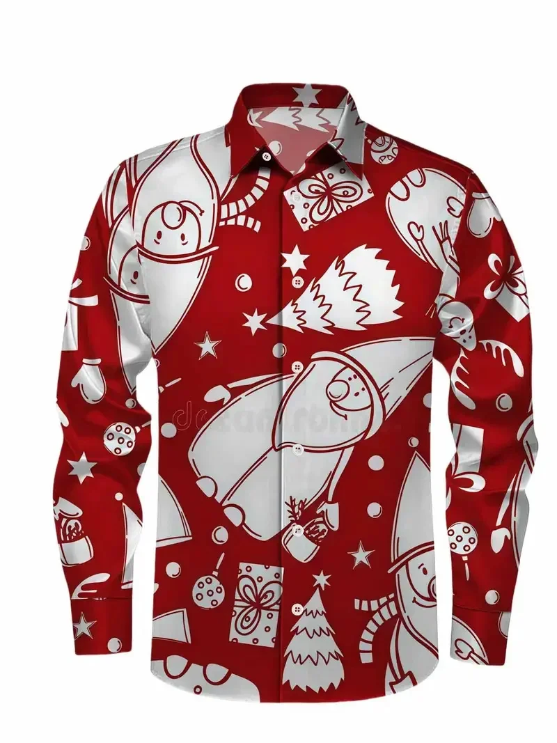 10 أنماط من 3D الأزياء ندفة الثلج طباعة عيد الميلاد نمط قميص للخريف والشتاء عارضة الرجال قميص طويل الأكمام تصميم أعلى