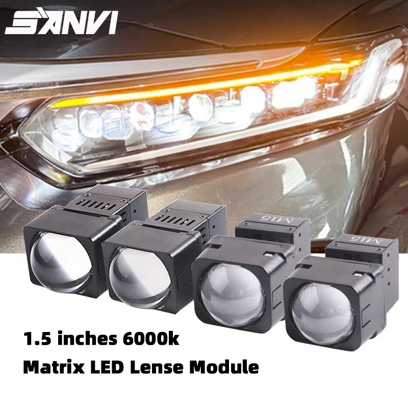 SANVI 2PCS 1.5inches Matrix Bi LED Lense For Car Motorcycle Headlights 33W 6000K Mini Projector Headlamp With Flat Cut-offline