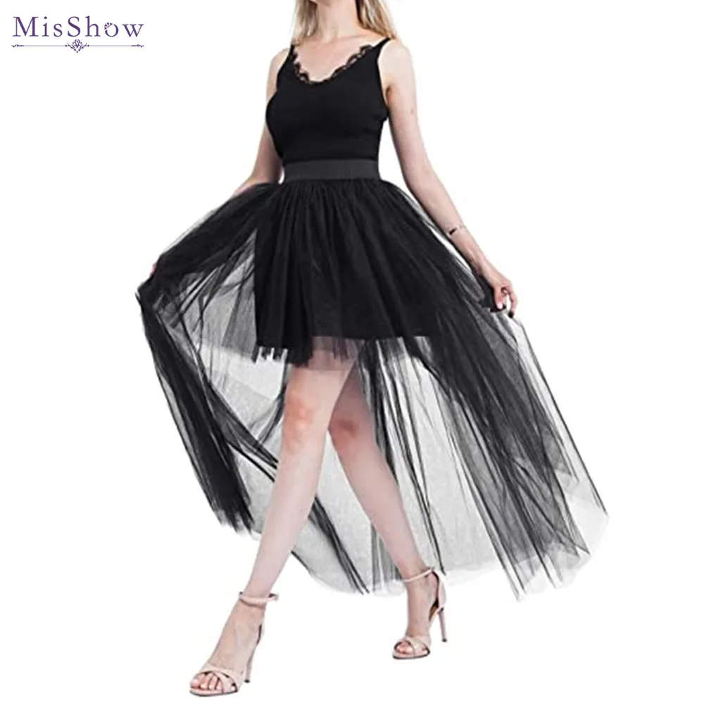 

MisShow Punk Soft Tulle Hi-Lo Tutu Skirt Gothic Elastic Waist Mesh Net High Low Maxi Skirts for Halloween Cosplay Costume Dress