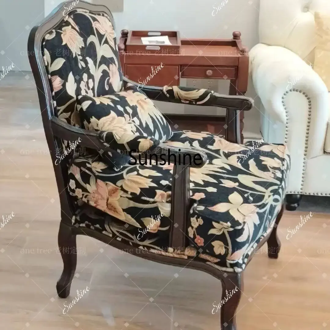 YAmerican rural solid wood sofa chair retro simple light luxury leisure, bedroom living room jacquard