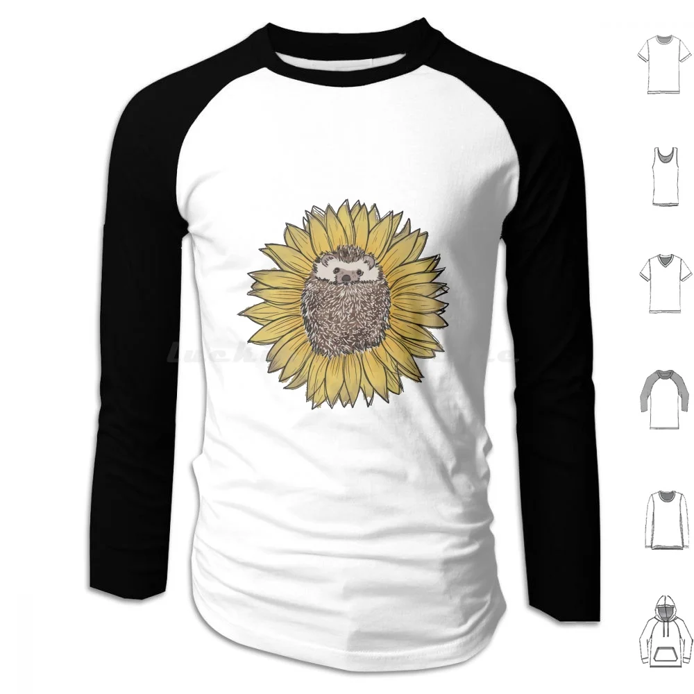 Spiky Sunflower Hoodies Long Sleeve Hedgehog Sunflower Summer Spring Sun Flower Bouquet Hedgie Animals Floral Tumblr