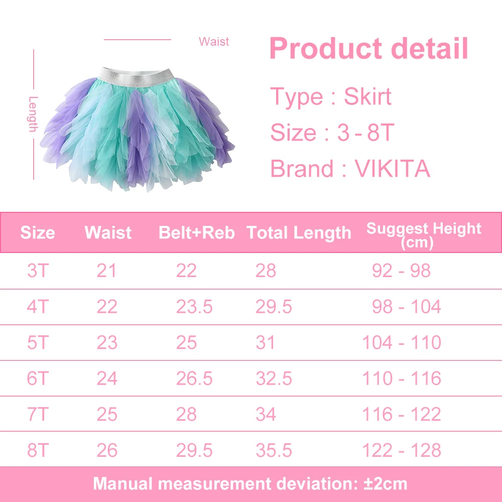 VIKITA Girls Layered Mesh Tulle Mini Skirts Kids Birthday Party Performance Princess Elegant Ballet Irregular Colorful Skirts