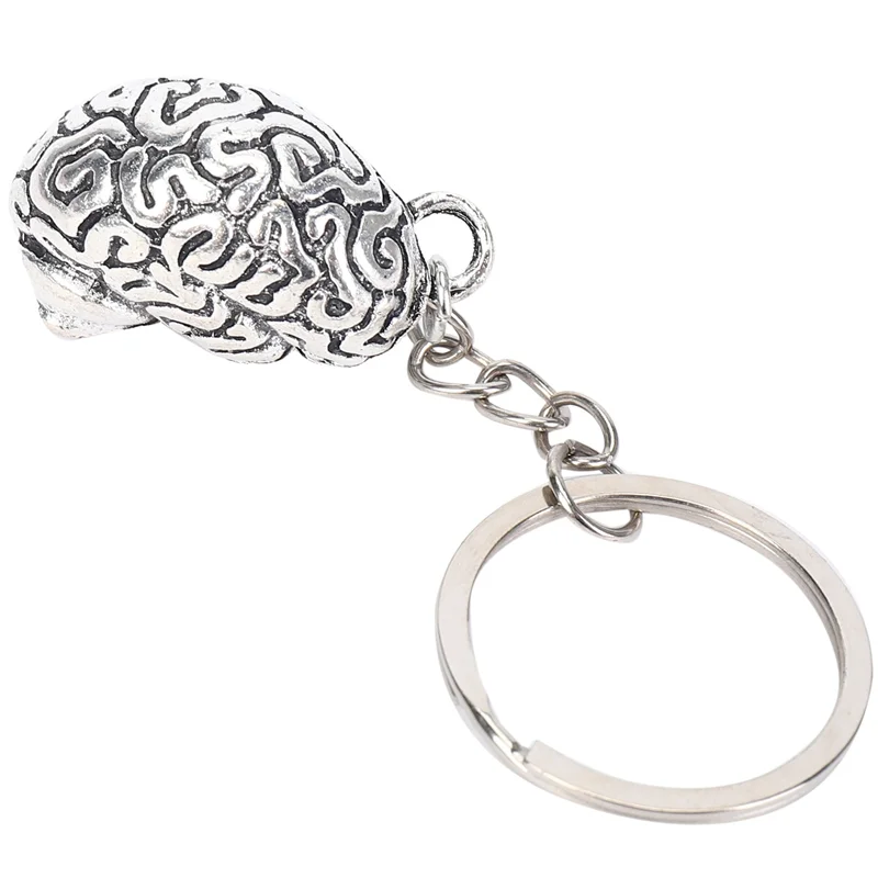 Y23A-Brain Keychain Alloy Smart Brainiac IQ Key Ring Fob Chain Medicine Human