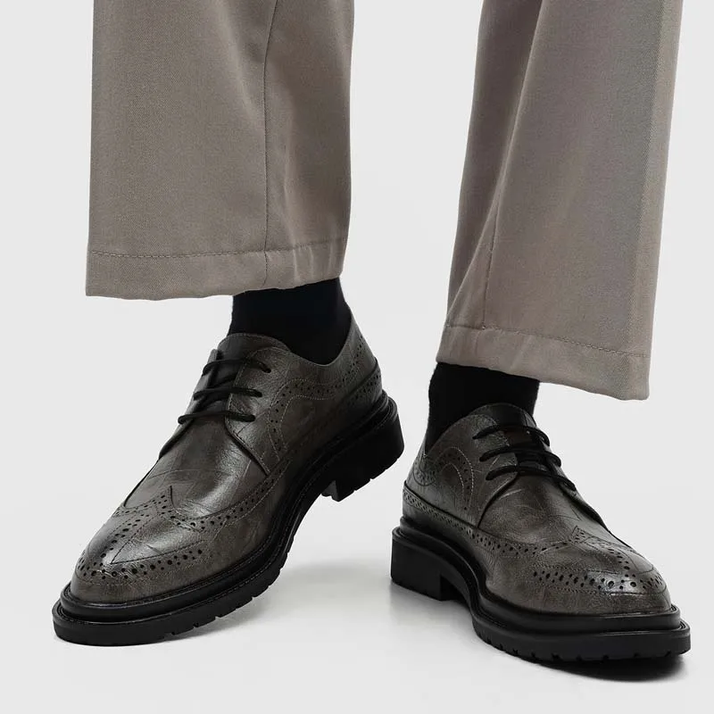 Block Carved Men Shoes New British Style Trendy Thick Soled Business Formal Men Casual Shoes