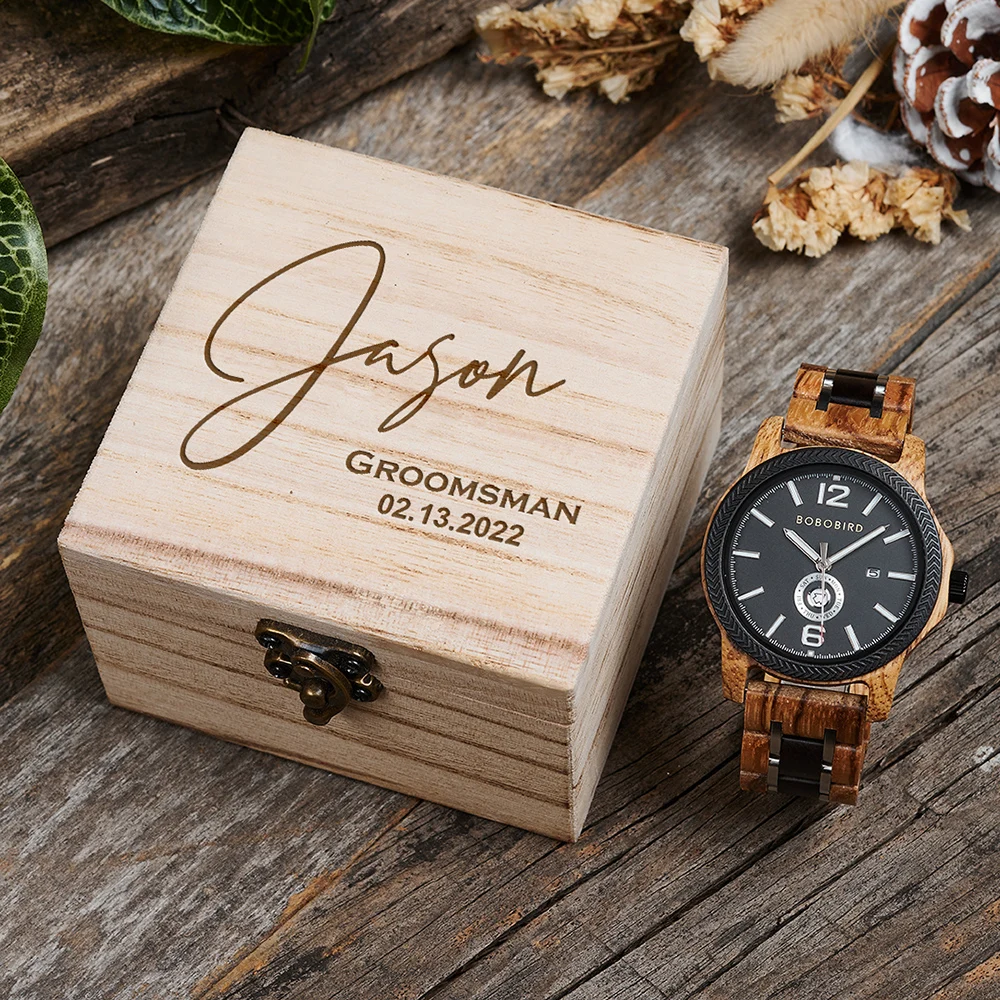 

Personalized Groomsmen Wood Watch Custom Best Man Groomsmen Gifts for Wedding BOBO BIRD Engraved Wooden Watch for Men