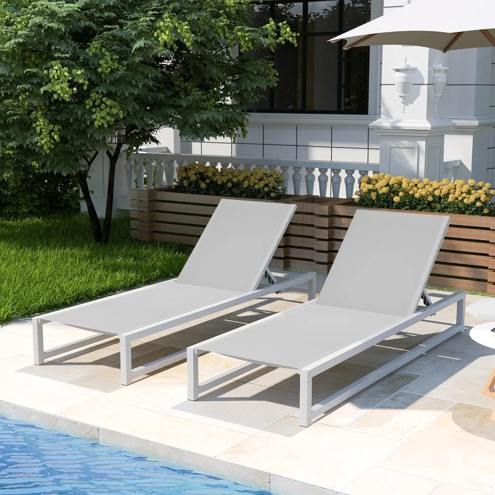 

5-Position Adjustable Outdoor Chaise Lounge Chair with Rust-Resistant Aluminum Frame and Breathable Textilene Mesh。