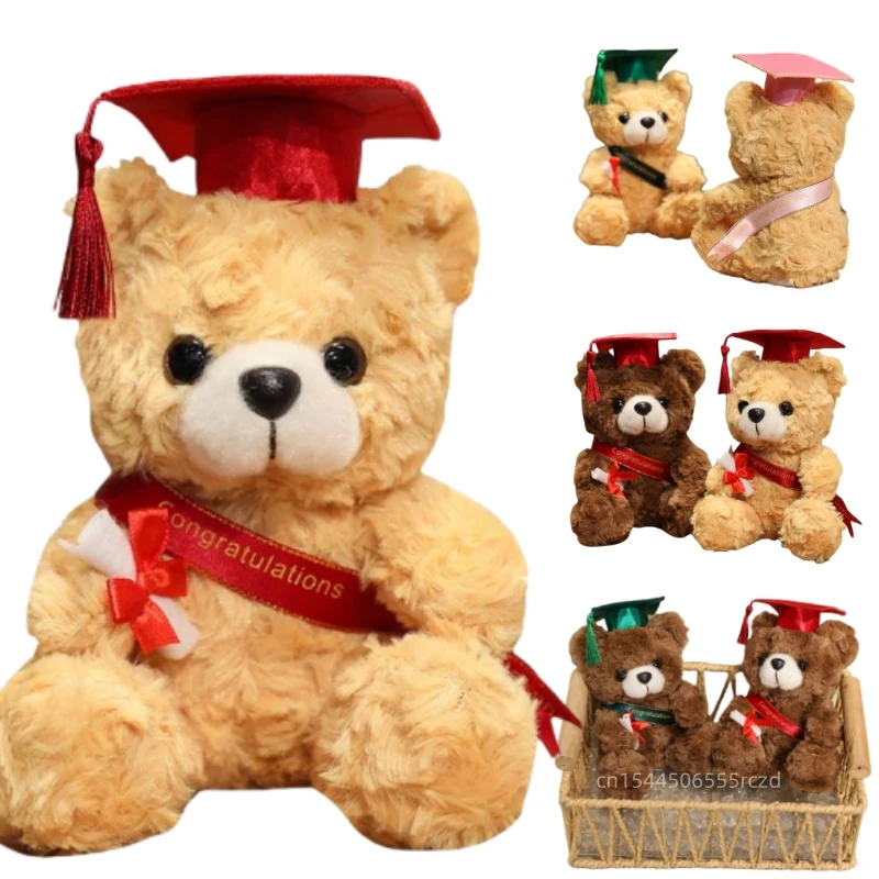 18cm Cute 2026 Graduation Bear Plush Doll Colorful Doctorial Hat Bear Plush Toy Home Decoration For Children Graduation Gift