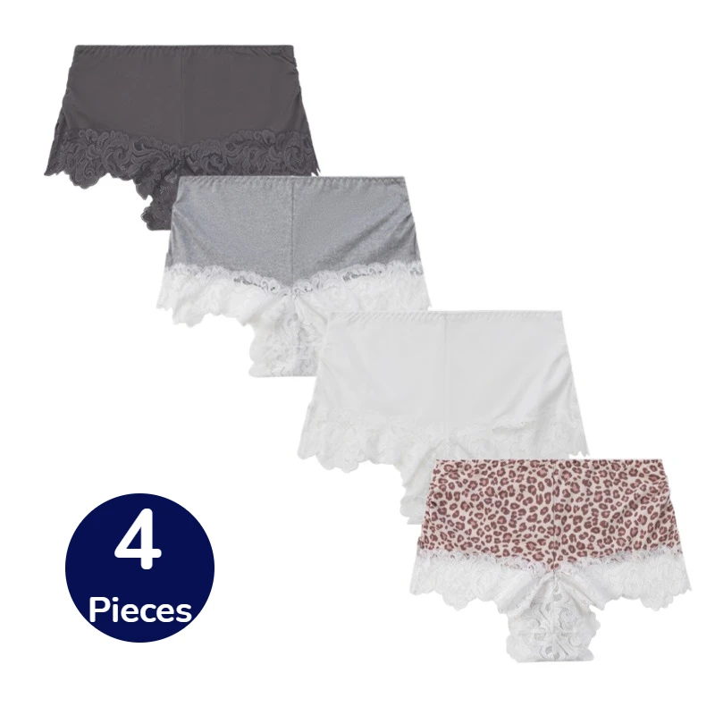 

WarmSteps 4PCS Women's Panties Soft Lace Boxers Fashion Leg slit Sexy Lingerie Breathable Comfortable Female Boyshorts Hot Sale