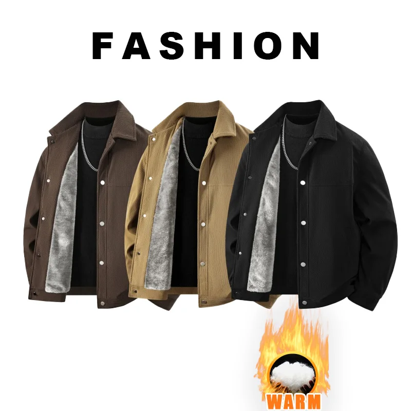 

Мужская простая куртка большого размера с лацканами, осенне-зимняя теплая новая повседневная универсальная куртка в американском стиле